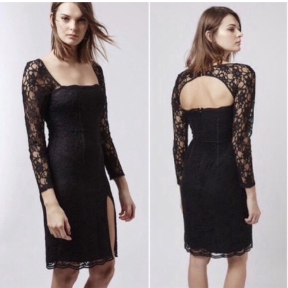 Topshop Black Lace Long Sleeve Dress